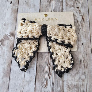 Women's Pink Linen Hair bow clip Beige Black